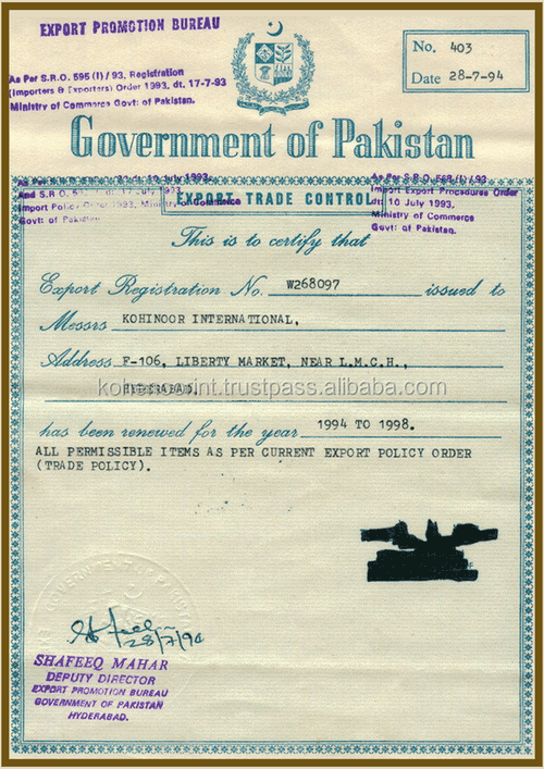Export certification